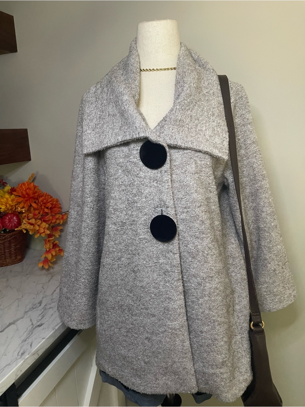Damee, Inc. Gray Button-Front Cape Coat